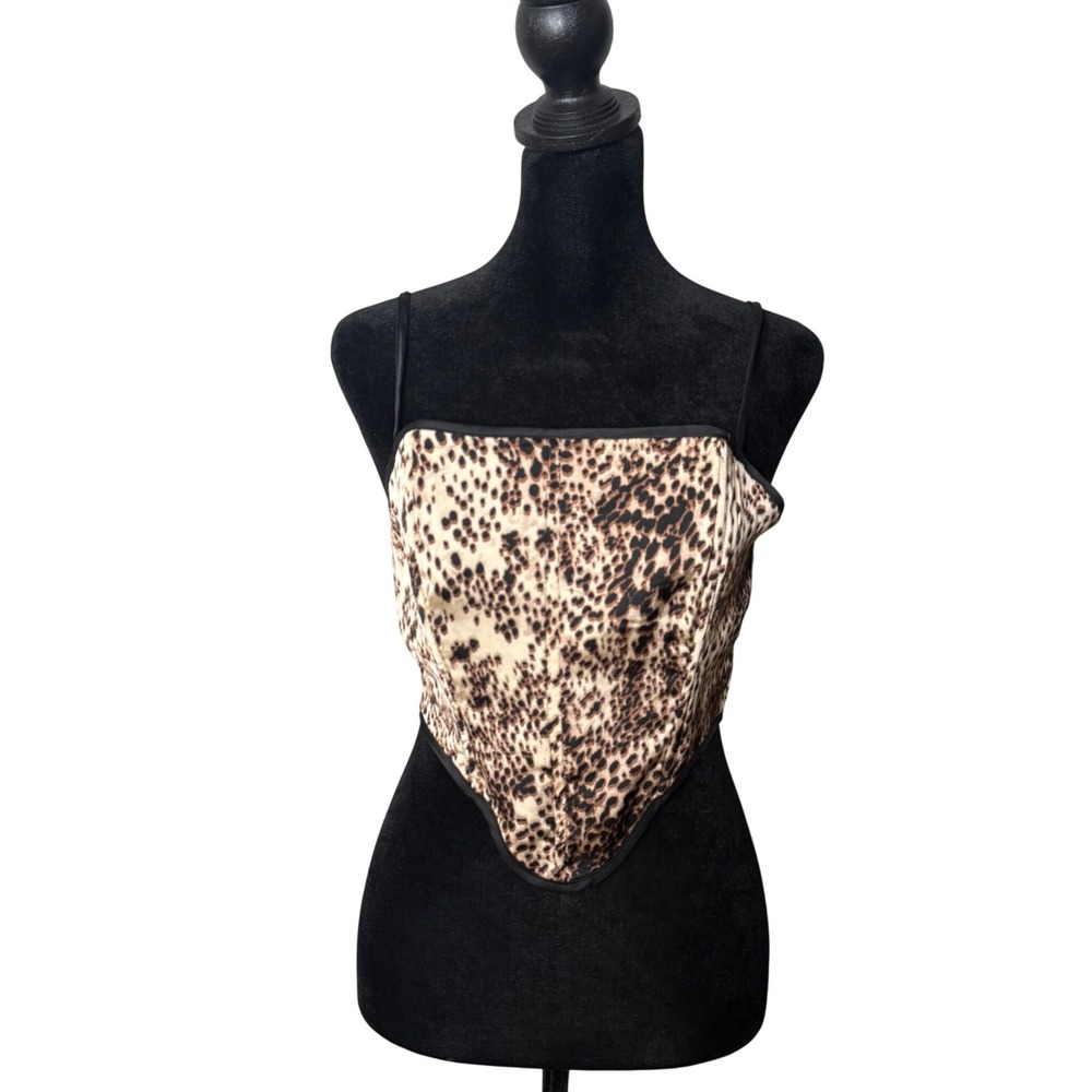 PLT Leopard Animal Print Corset Top Brown Size 4 y2k Statement Maximalist NEW